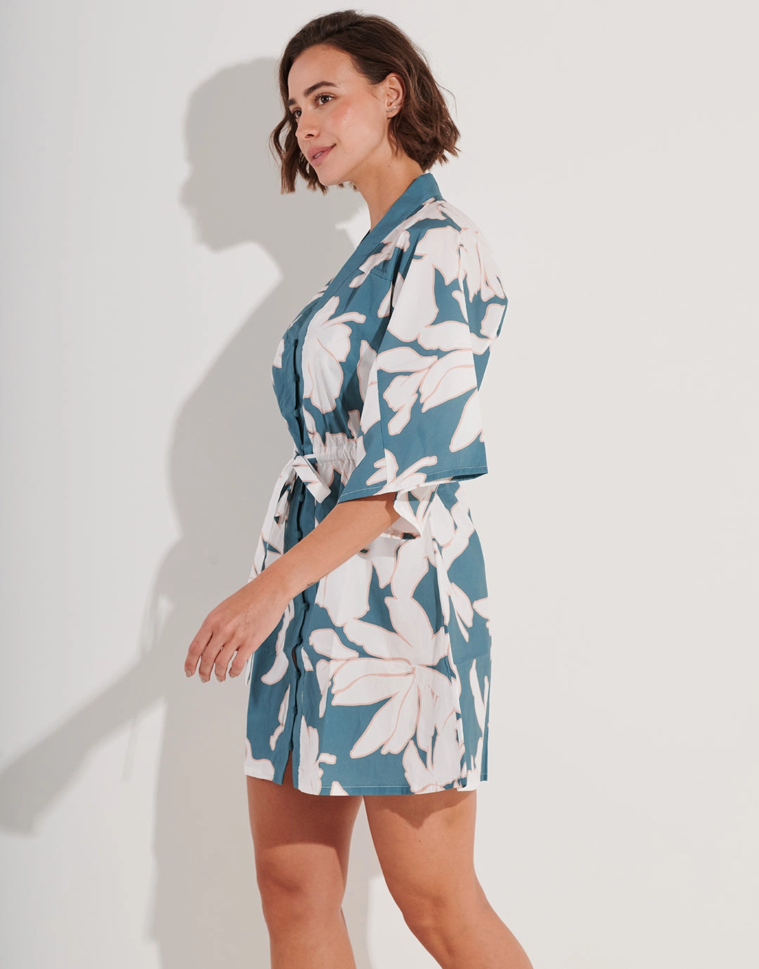 Floral Abstract Mini Kimono - Puffy Sky