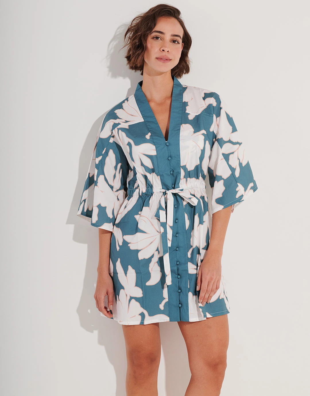 Floral Abstract Mini Kimono - Puffy Sky