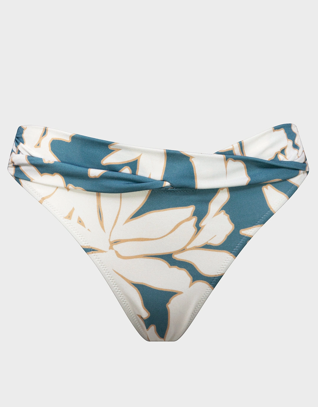 Floral Abstract Twist Front Bikini Pant - Puffy Sky