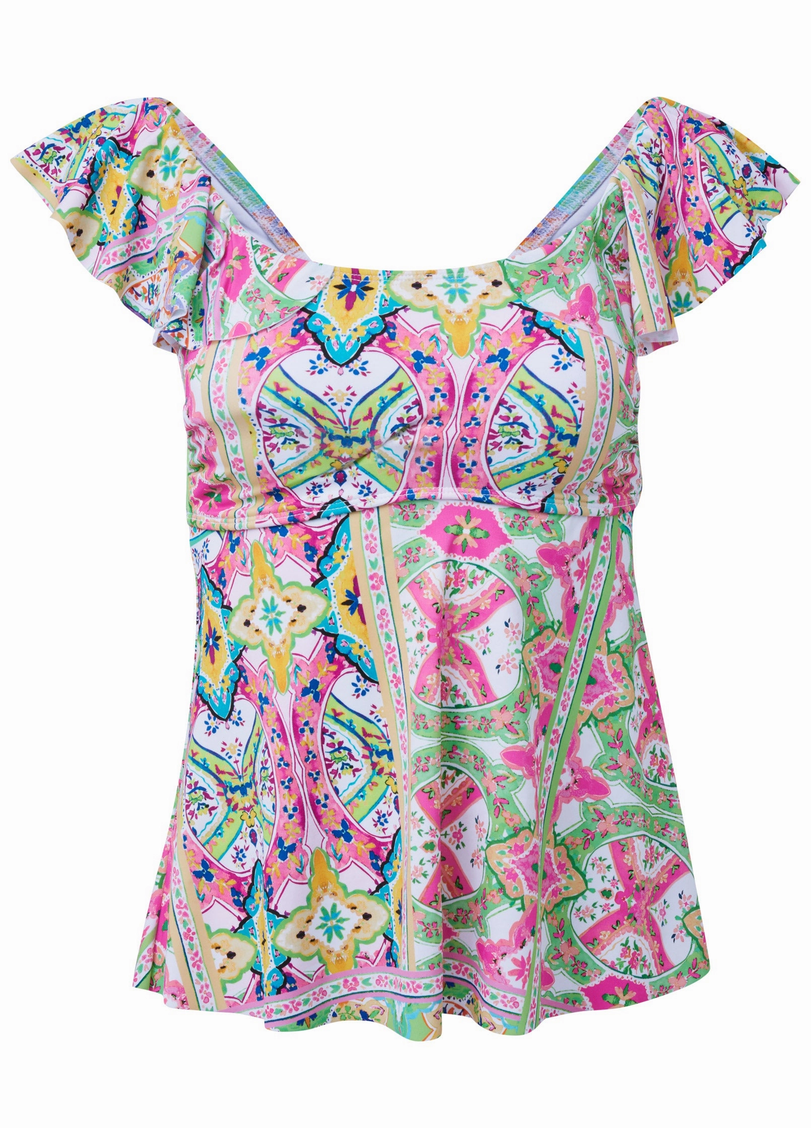 Flutter Sleeve Tankini Top - Beach Art