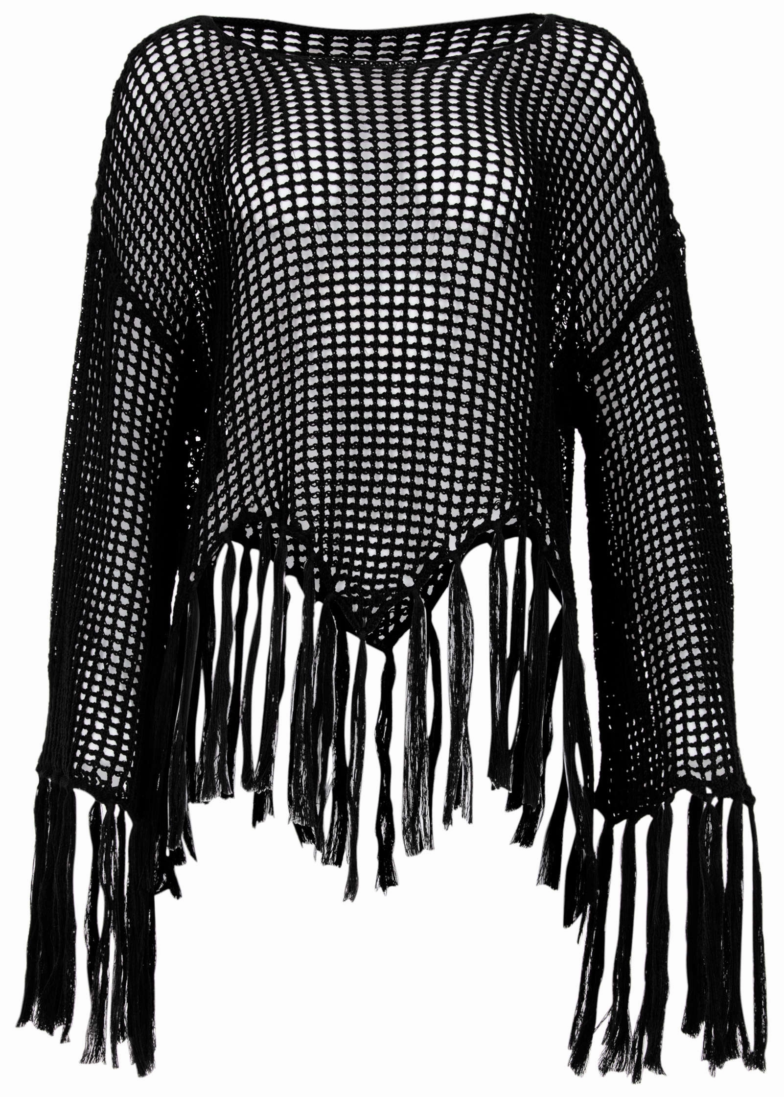 Fringe Crochet Cover-Up - Black Beauty