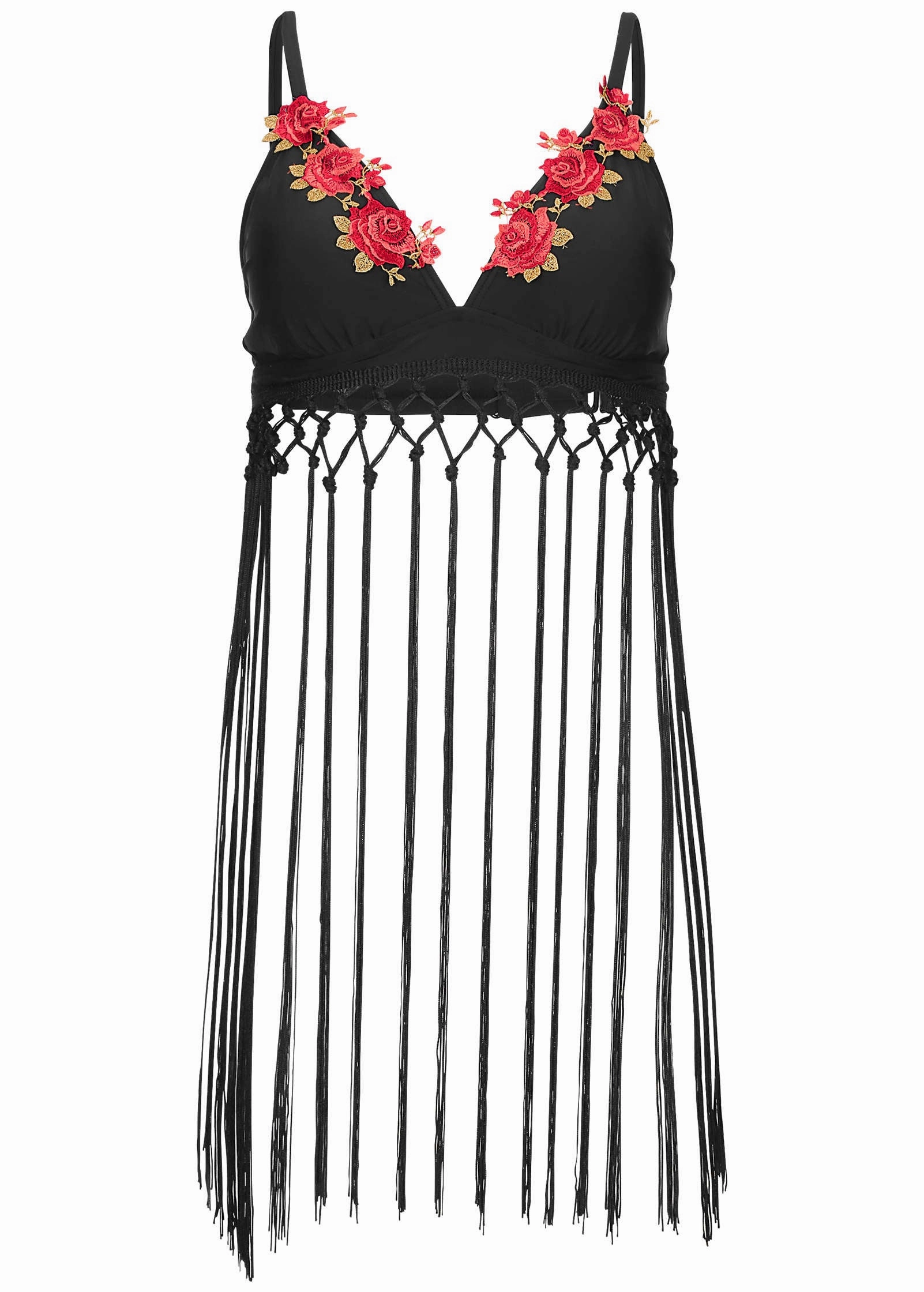 Fringe Detail Triangle Top - Black