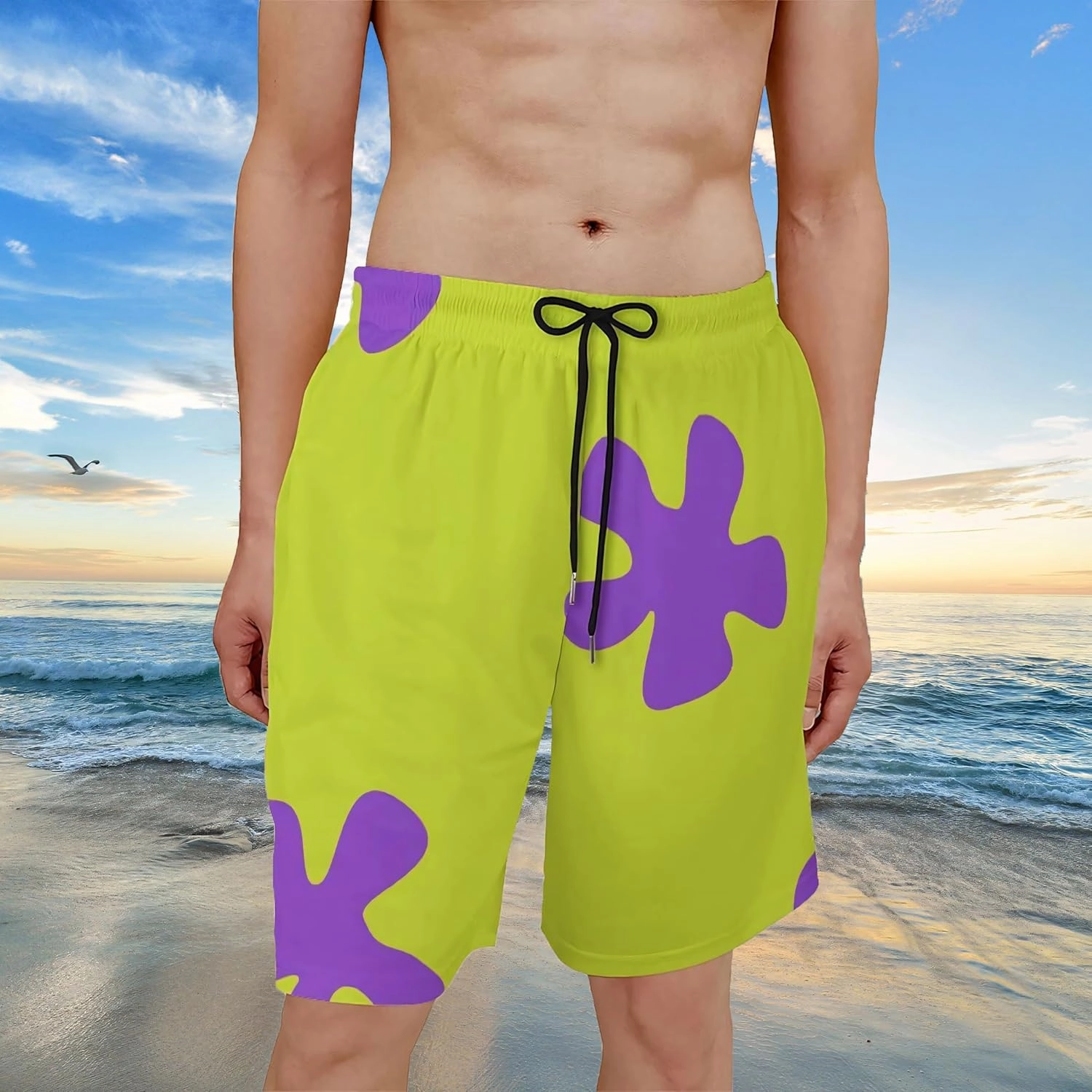 Funny Men's Board Shorts, Quick Dry Green Swim Trunks with Pocket and Mesh Lining Beach Shorts Bathing Suits