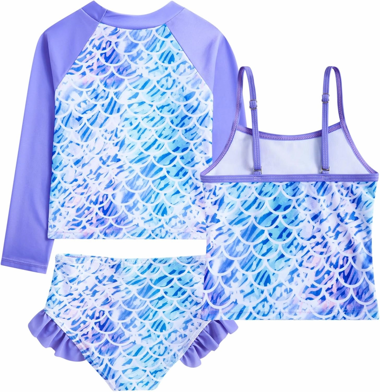 Funnycokid Girls Swimsuit 3 Pieces Long Sleeve Rash Guard Set Tankini Bathing Suits Summer Kids Swimwear 3-10 Years