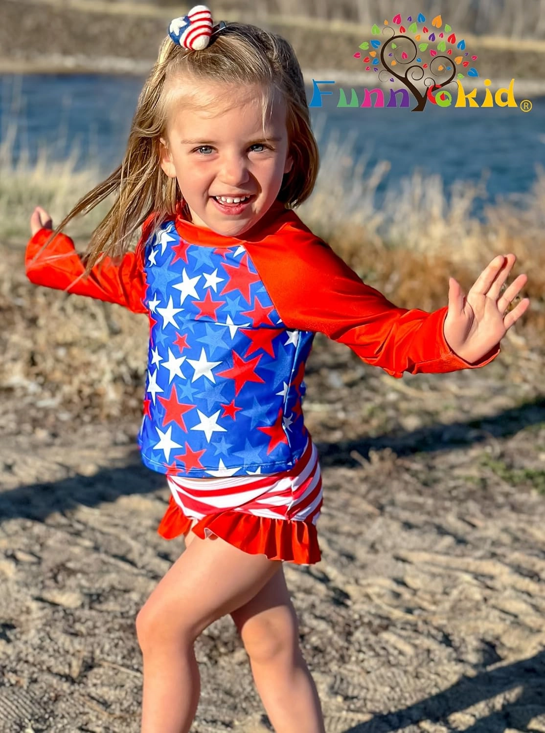 Funnycokid Girls Swimsuit 3 Pieces Long Sleeve Rash Guard Set Tankini Bathing Suits Summer Kids Swimwear 3-10 Years
