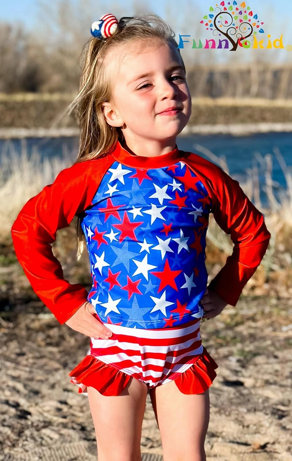 Funnycokid Girls Swimsuit 3 Pieces Long Sleeve Rash Guard Set Tankini Bathing Suits Summer Kids Swimwear 3-10 Years