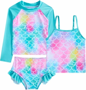 Funnycokid Girls Swimsuit 3 Pieces Long Sleeve Rash Guard Set Tankini Bathing Suits Summer Kids Swimwear 3-10 Years