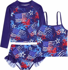 Funnycokid Girls Swimsuit 3 Pieces Long Sleeve Rash Guard Set Tankini Bathing Suits Summer Kids Swimwear 3-10 Years