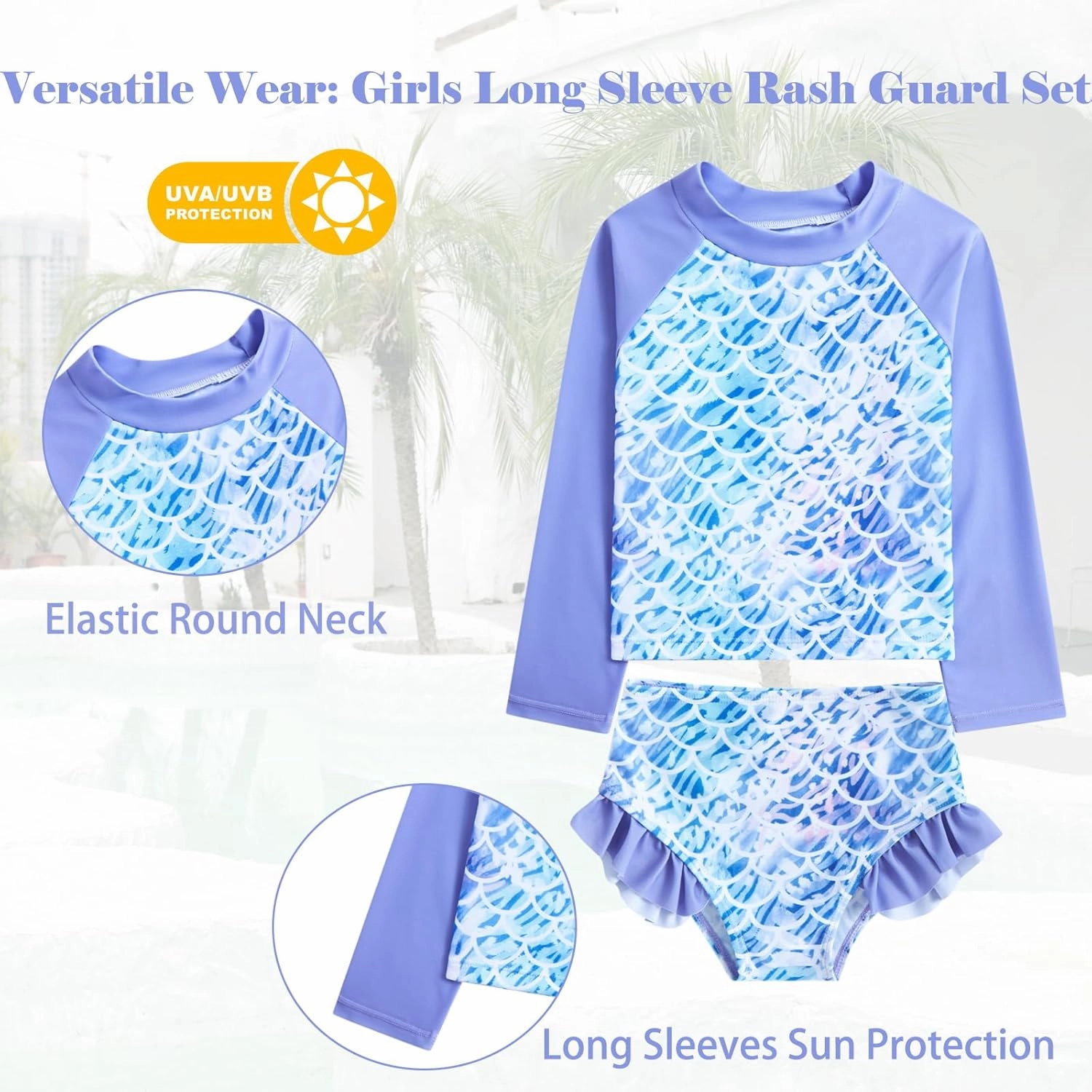 Funnycokid Girls Swimsuit 3 Pieces Long Sleeve Rash Guard Set Tankini Bathing Suits Summer Kids Swimwear 3-10 Years