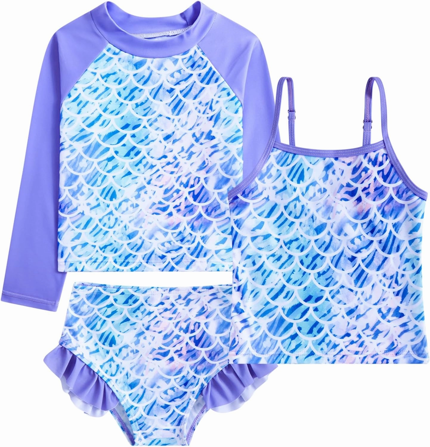 Funnycokid Girls Swimsuit 3 Pieces Long Sleeve Rash Guard Set Tankini Bathing Suits Summer Kids Swimwear 3-10 Years