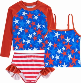 Funnycokid Girls Swimsuit 3 Pieces Long Sleeve Rash Guard Set Tankini Bathing Suits Summer Kids Swimwear 3-10 Years