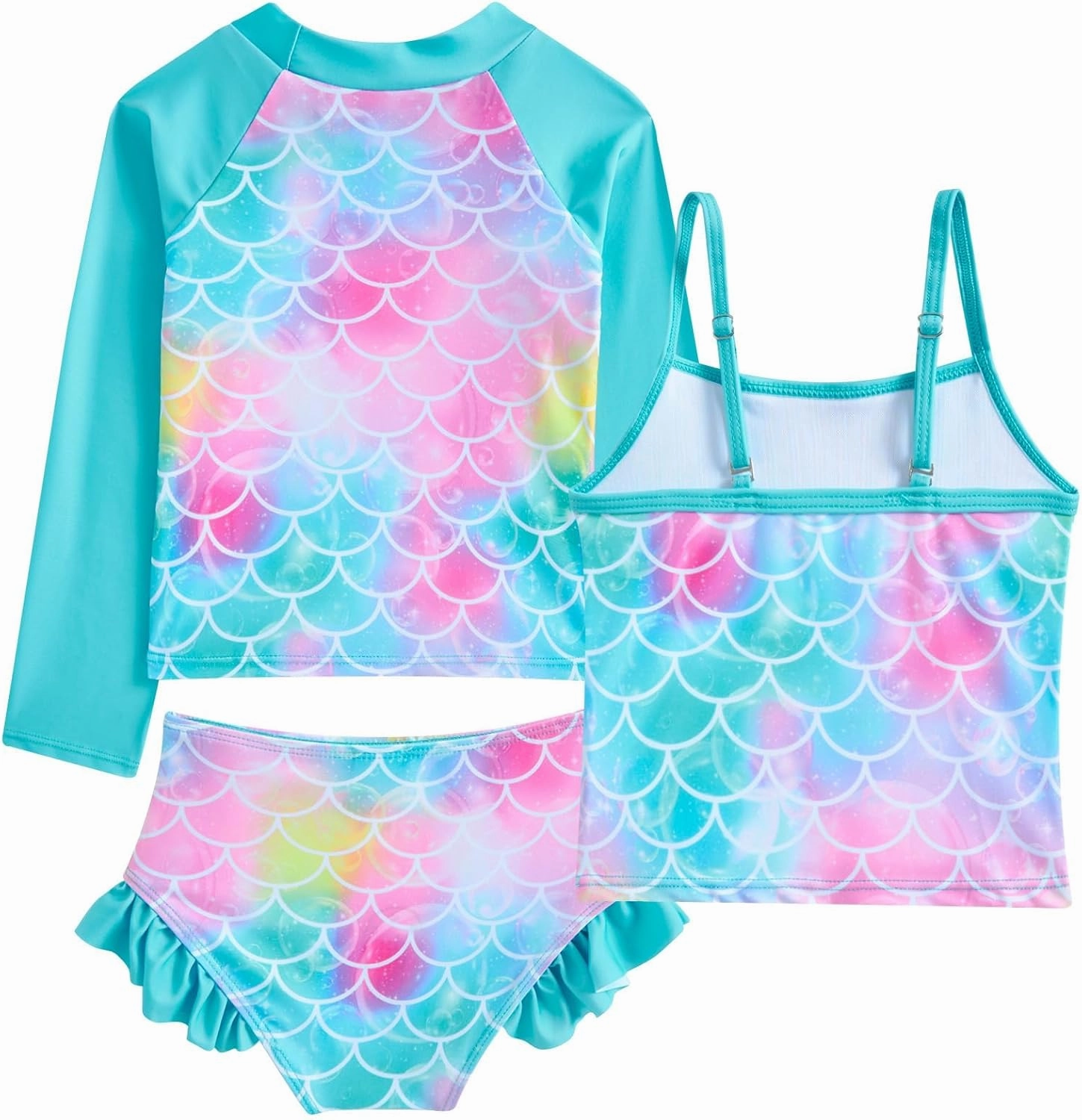 Funnycokid Girls Swimsuit 3 Pieces Long Sleeve Rash Guard Set Tankini Bathing Suits Summer Kids Swimwear 3-10 Years