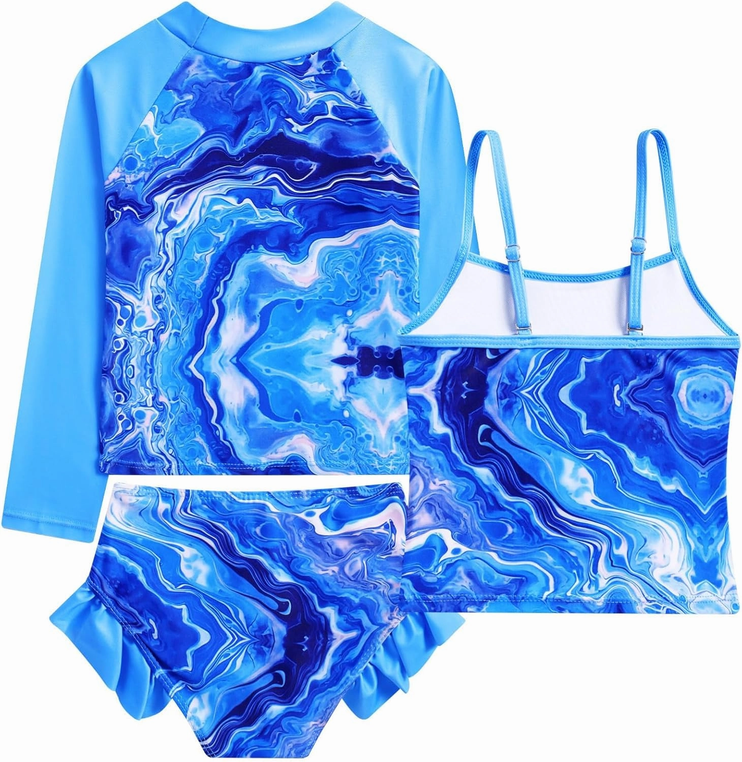 Funnycokid Girls Swimsuit 3 Pieces Long Sleeve Rash Guard Set Tankini Bathing Suits Summer Kids Swimwear 3-10 Years