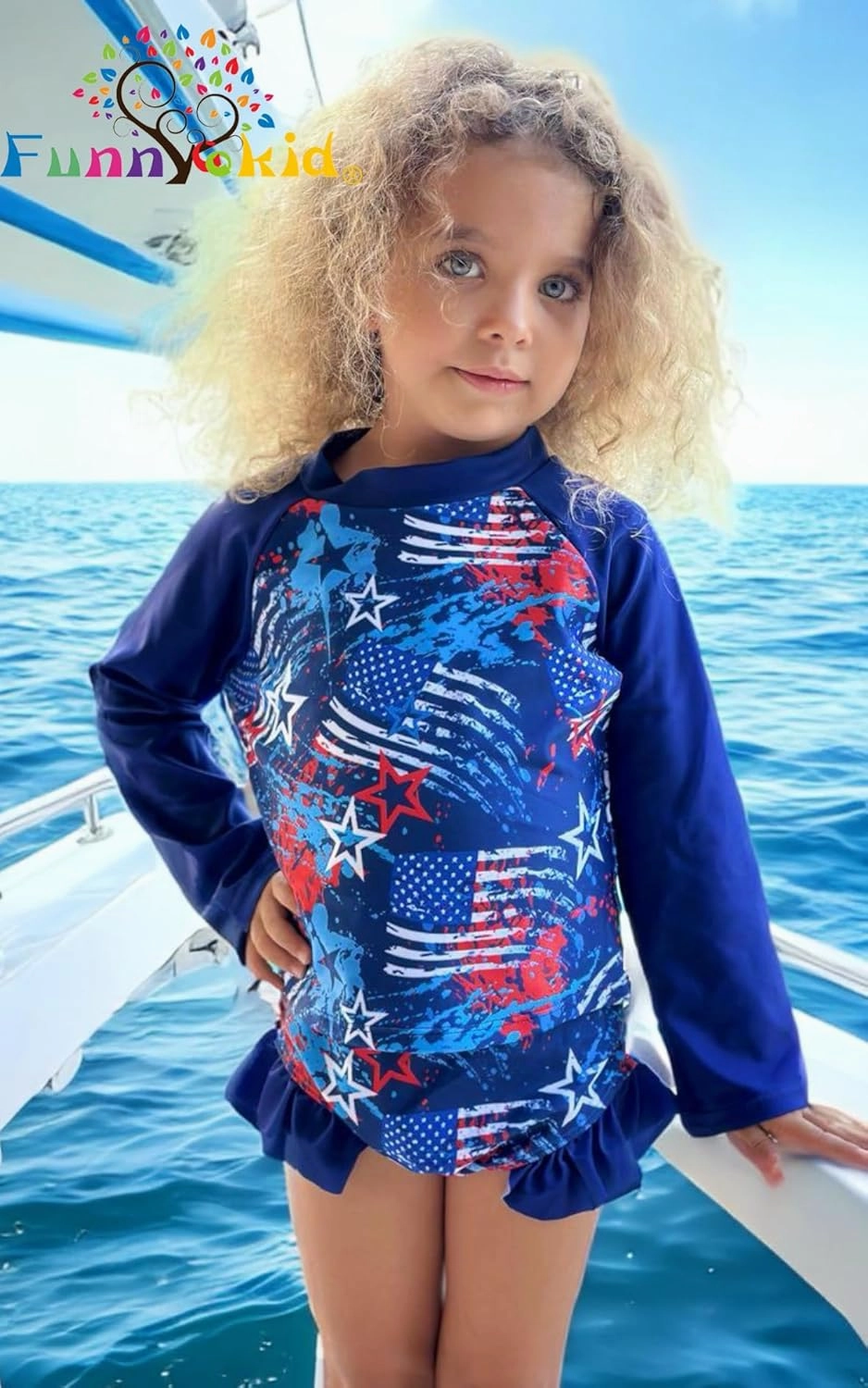 Funnycokid Girls Swimsuit 3 Pieces Long Sleeve Rash Guard Set Tankini Bathing Suits Summer Kids Swimwear 3-10 Years