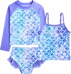 Funnycokid Girls Swimsuit 3 Pieces Long Sleeve Rash Guard Set Tankini Bathing Suits Summer Kids Swimwear 3-10 Years