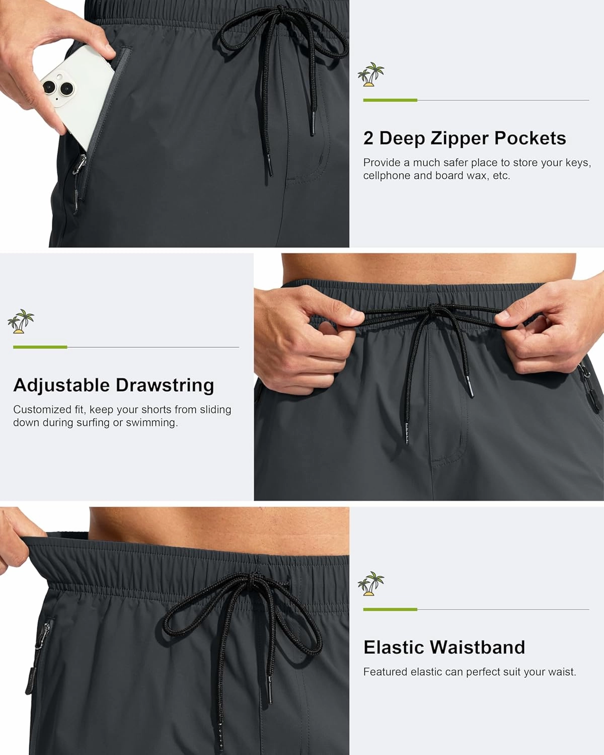 G Gradual Men's Swim Trunks 9" Quick Dry Swimming Board Shorts with Zipper Pockets Swimwear Bathing Suit for Men No Liner