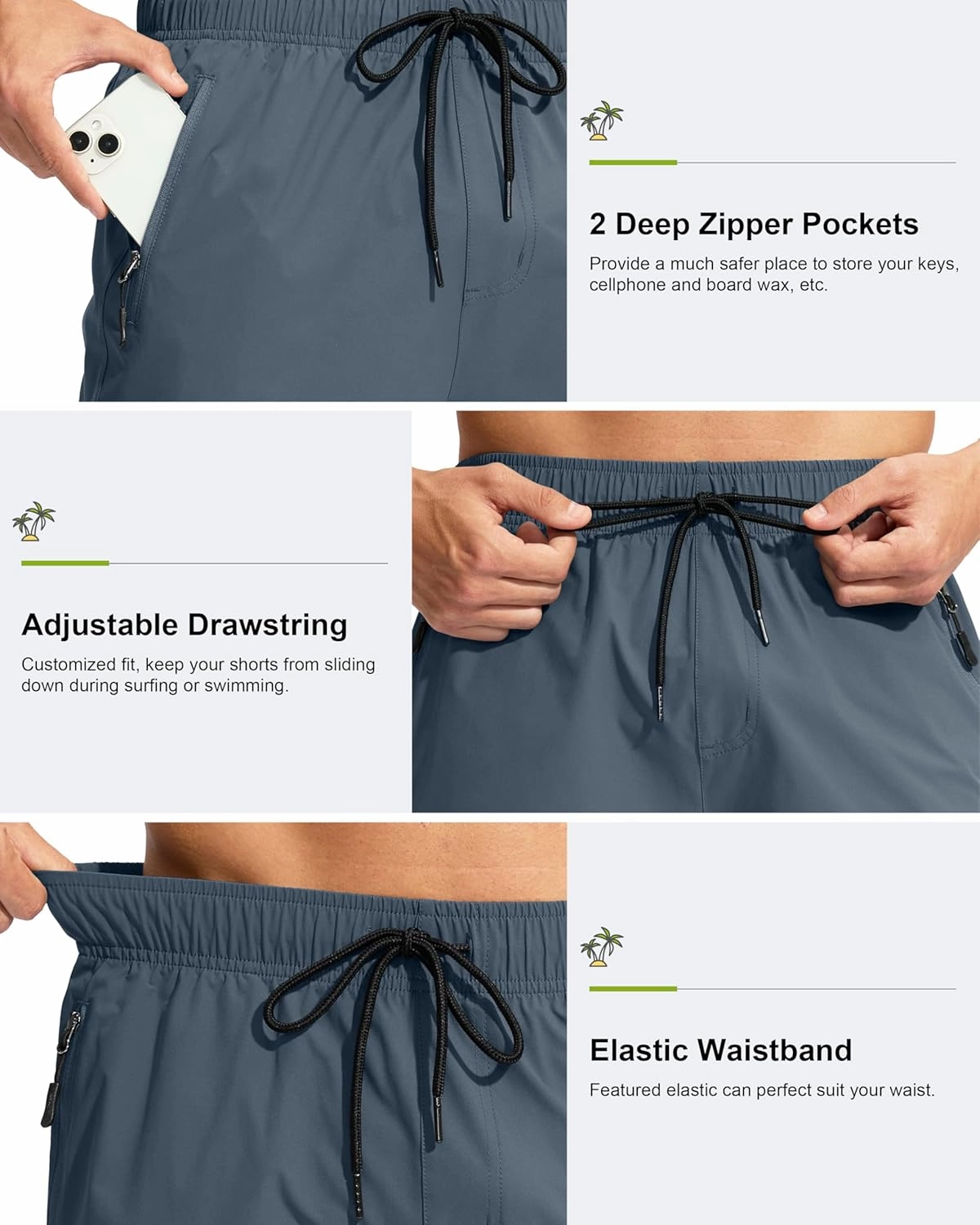 G Gradual Men's Swim Trunks 9" Quick Dry Swimming Board Shorts with Zipper Pockets Swimwear Bathing Suit for Men No Liner