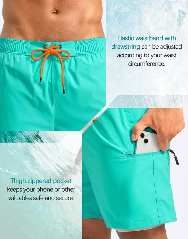 G Gradual Mens Swim Trunks with Compression Liner 5 inch Inseam Quick Dry Bathing Suits with Zipper Pocket-No Thigh Chafing