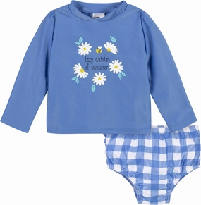 Gerber Girls' Baby Toddler Long Sleeved Rashguard Swim Bathing Suit Set