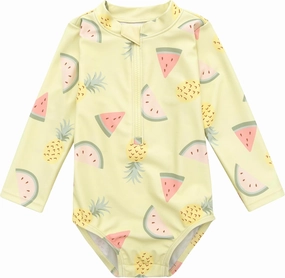 Gerber Girls' Toddler Long Sleeve One Piece Rashguard Swimsuit