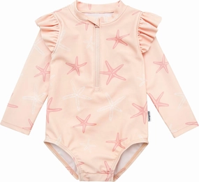 Gerber Girls' Toddler Long Sleeve One Piece Rashguard Swimsuit