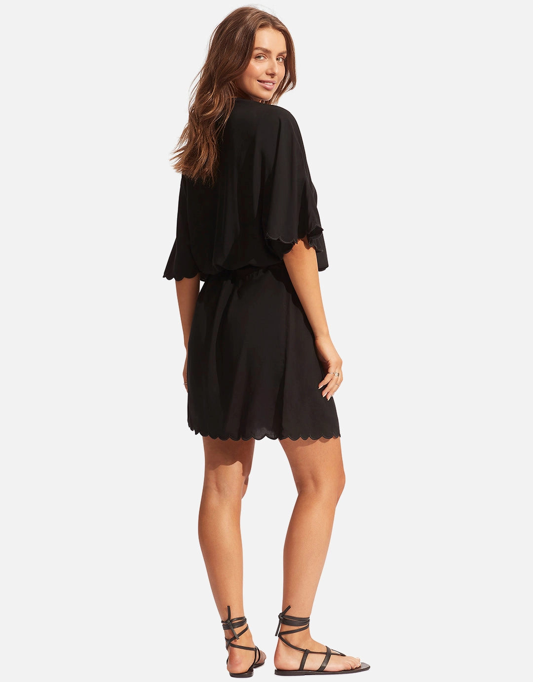 Gia Scallop Kaftan - Black