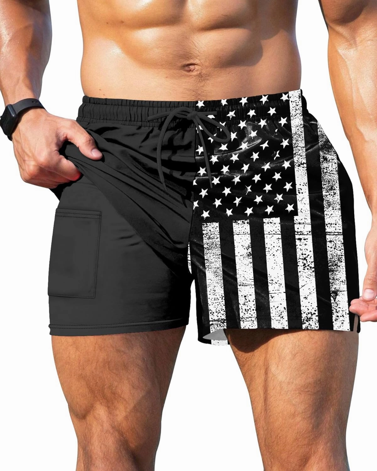GIISAM Men's Swim Trunks, Bathing Suit 4 inch Inseam Quick Dry Swimsuit Beach Shorts with Compression Liner