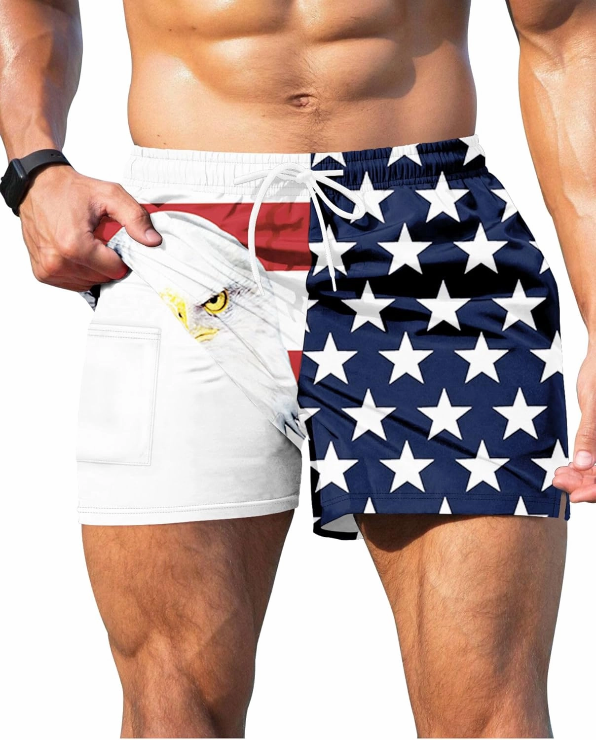 GIISAM Men's Swim Trunks, Bathing Suit 4 inch Inseam Quick Dry Swimsuit Beach Shorts with Compression Liner