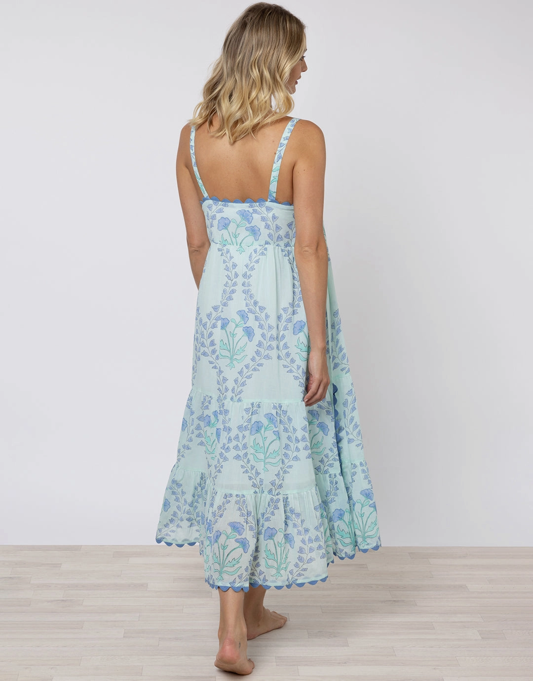 Ginko Print Swing Dress with Ric-Rac - Aqua and Blue