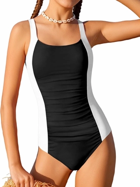 Girl Swimsuit One Piece Bathing Suit for Girls Solid Color Ruched Adjustable Straps Padded Swimwear 9-16y