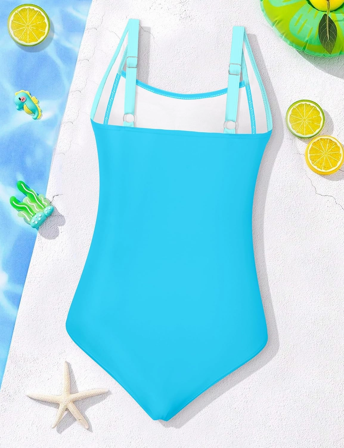 Girl Swimsuit One Piece Bathing Suit for Girls Solid Color Ruched Adjustable Straps Padded Swimwear 9-16y