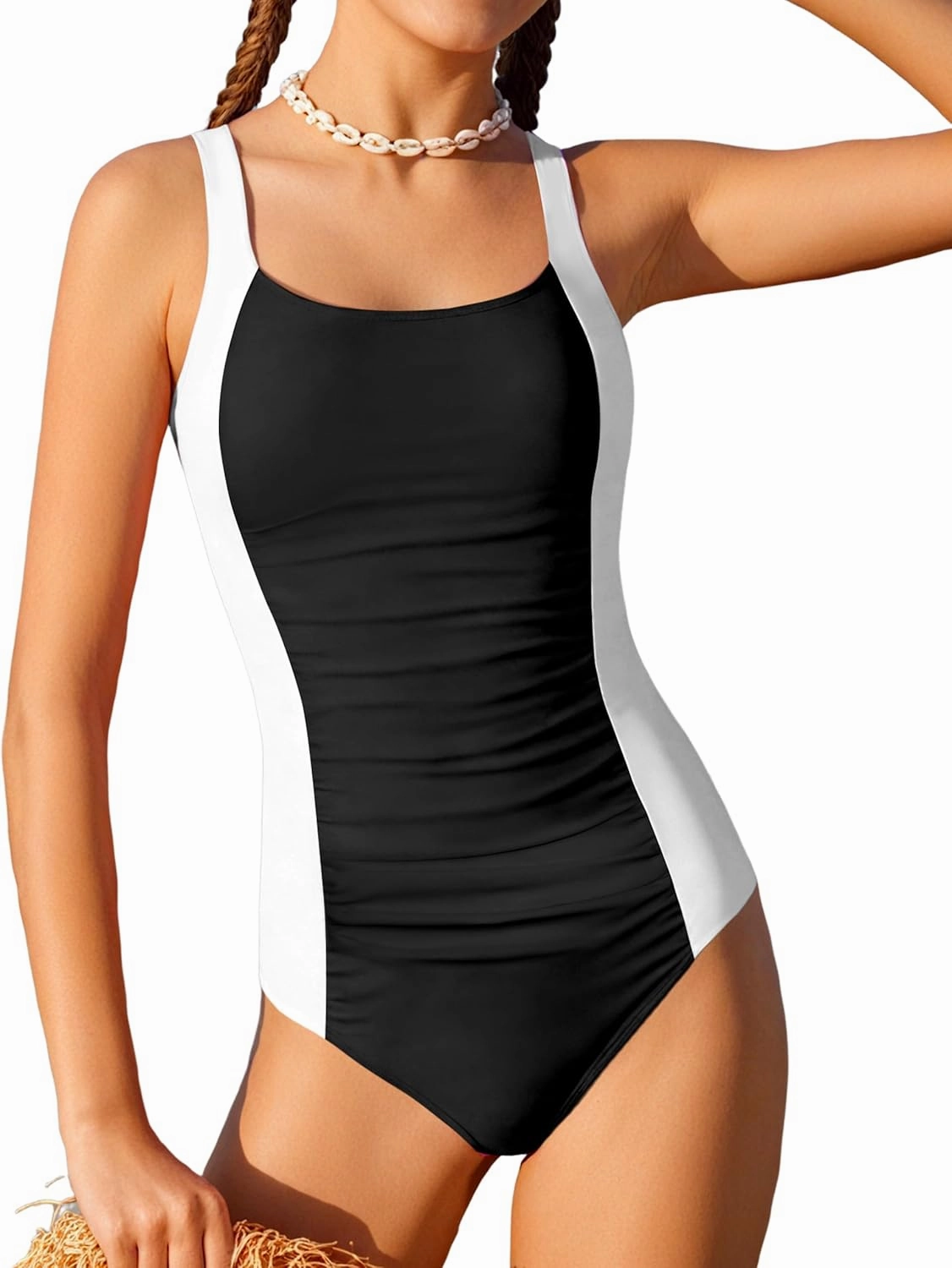 Girl Swimsuit One Piece Bathing Suit for Girls Solid Color Ruched Adjustable Straps Padded Swimwear 9-16y