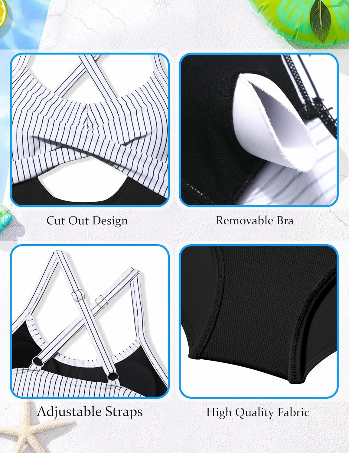 Girl Swimsuit One Piece Cutout Ruched Bathing Suit for Girls V-Neck Color Block Adjustable Straps Pad Swimwear 9-16y