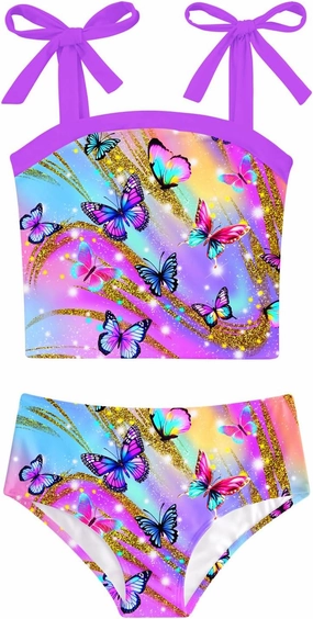 Girls 2 Piece Swimsuit Size 5-12 Summer Beach Bathing Suits for Girls Tankini Swimsuit Quick Dry Swimwear