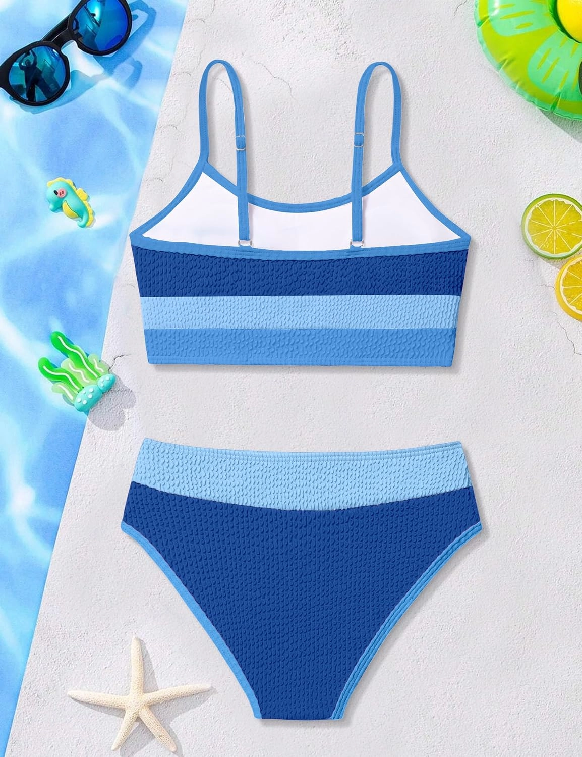 Girls Bathing Suit Color-Block Adjustable Straps Bikini Sets Girls Two Piece Swimsuits with Chest Pad Swimwear 7-18T
