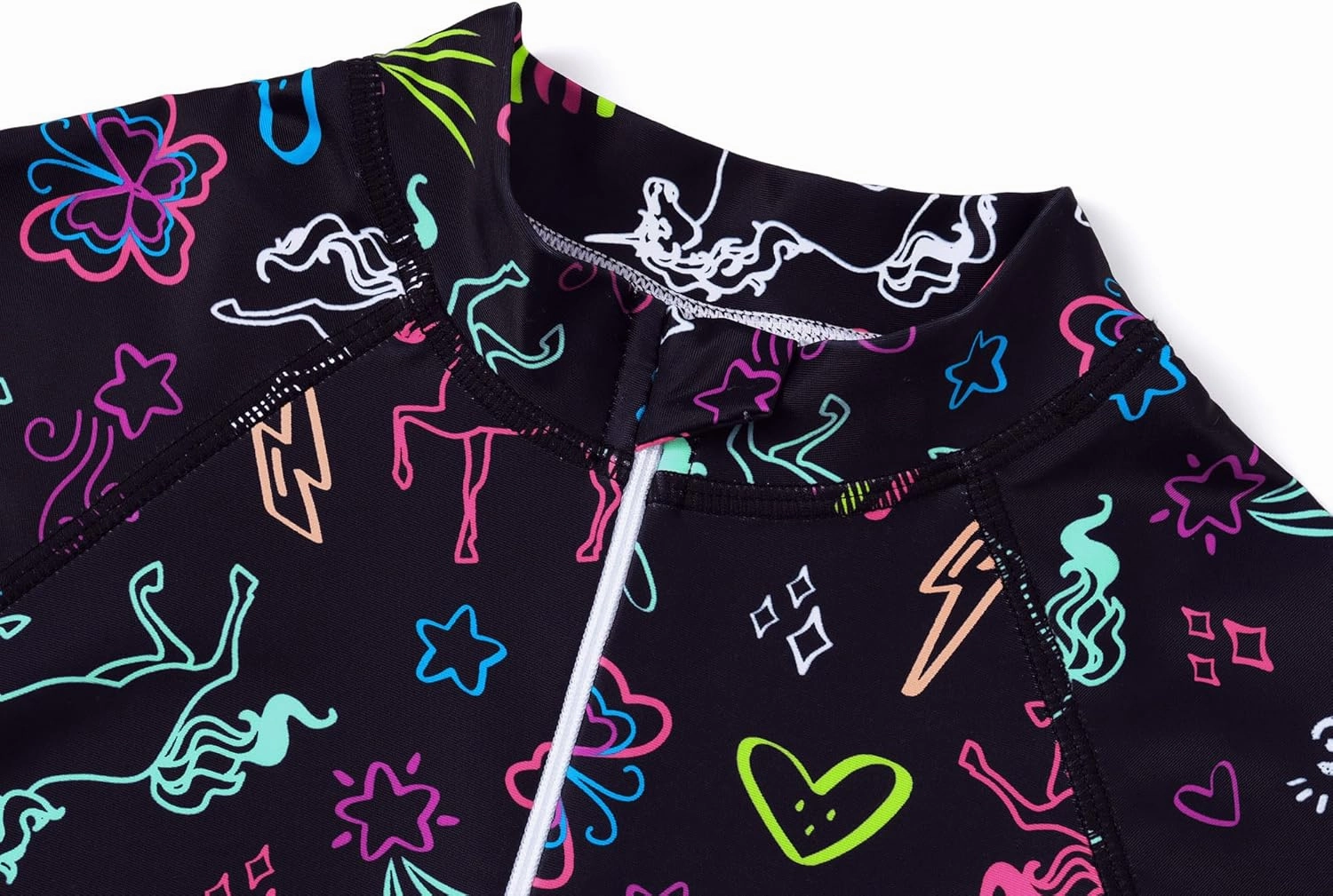 Girls Long Sleeve Rash Guard One Piece Swimsuit - Mermaid Checker Face Zipper Front Toddler Bathing Suit 2T-10