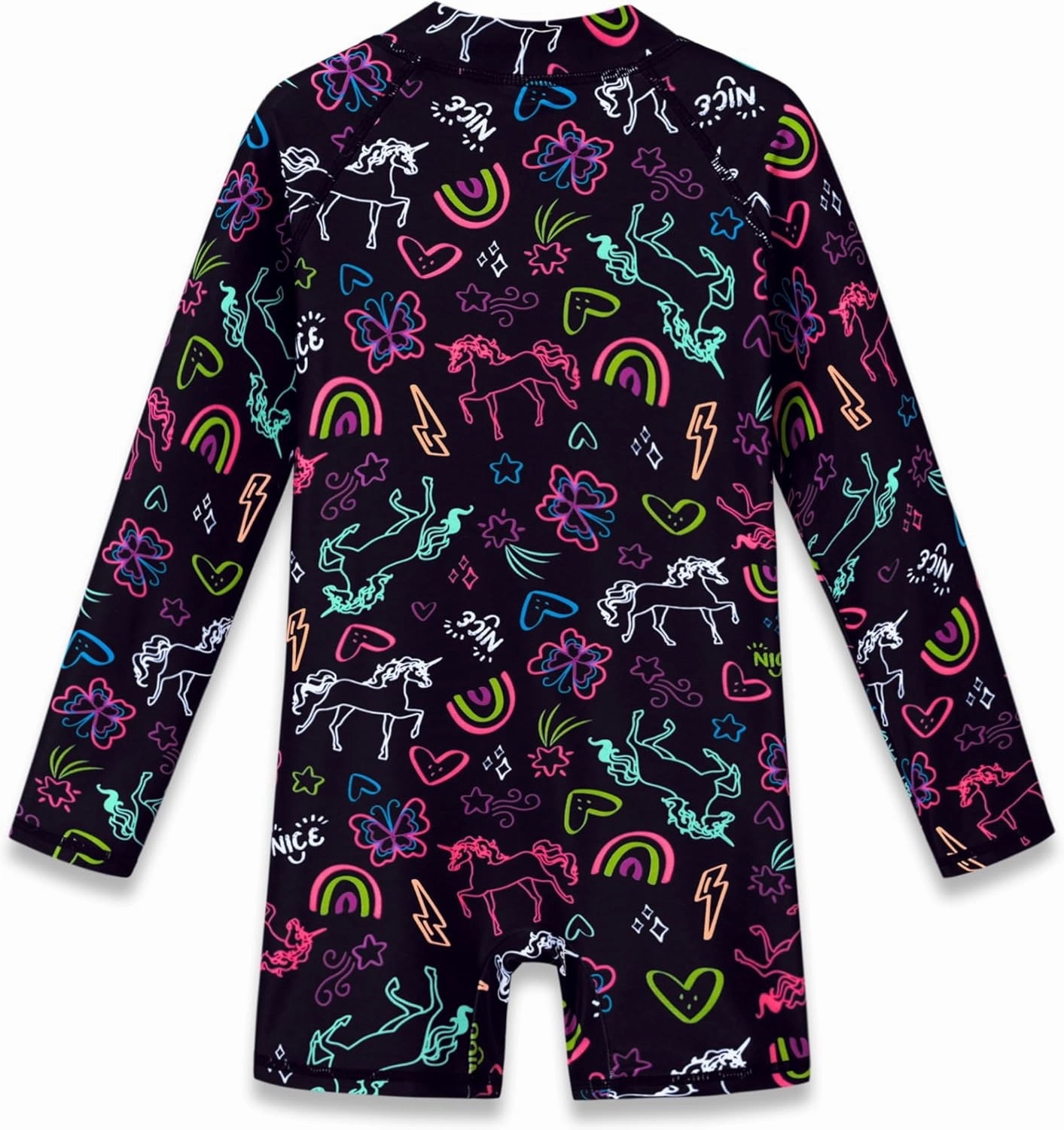 Girls Long Sleeve Rash Guard One Piece Swimsuit - Mermaid Checker Face Zipper Front Toddler Bathing Suit 2T-10