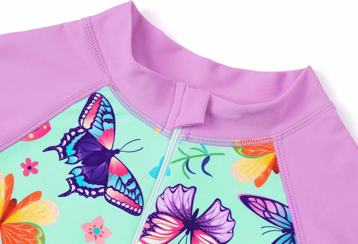 Girls Long Sleeve Rash Guard One Piece Swimsuit - Mermaid Checker Face Zipper Front Toddler Bathing Suit 2T-10