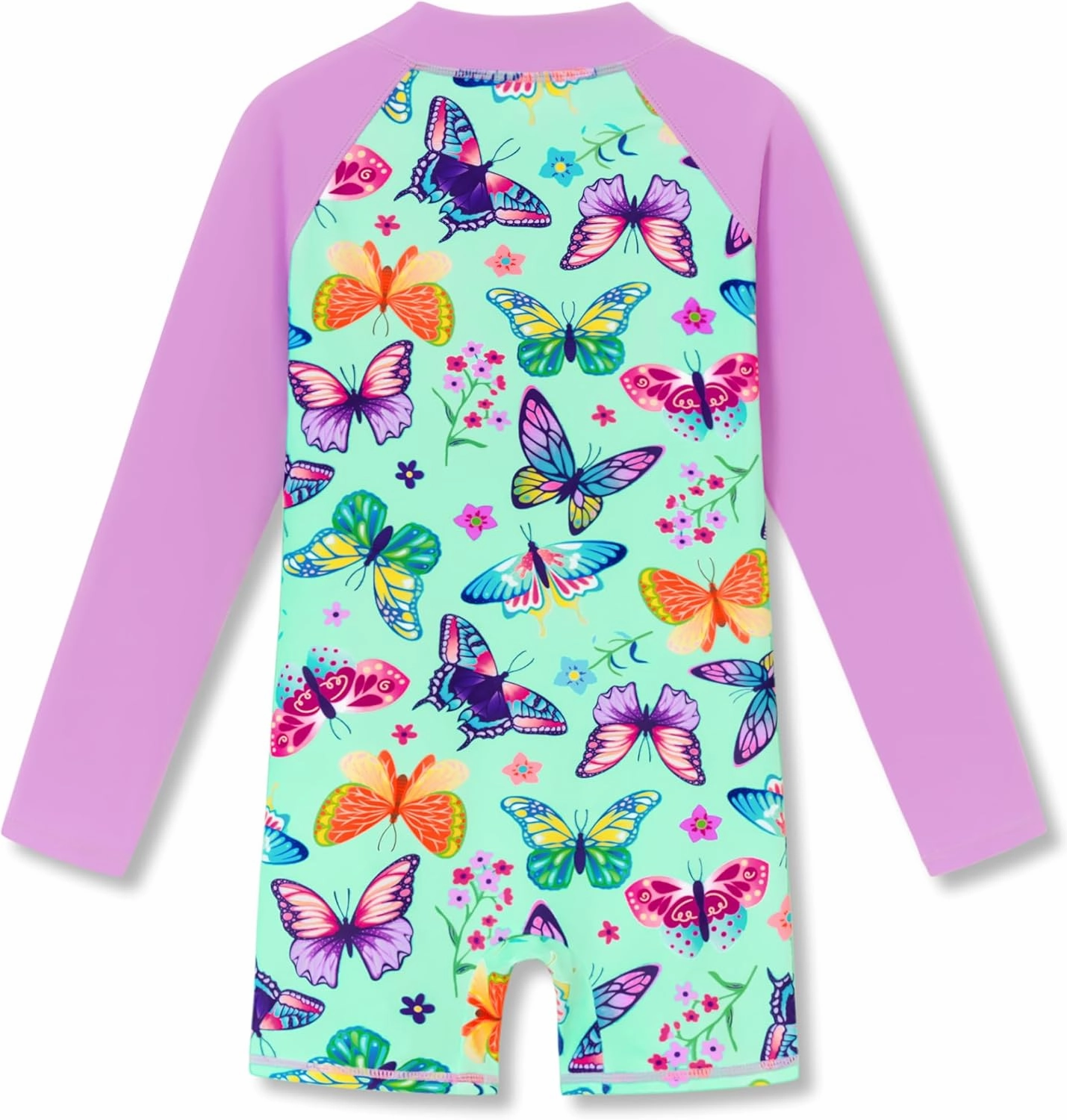 Girls Long Sleeve Rash Guard One Piece Swimsuit - Mermaid Checker Face Zipper Front Toddler Bathing Suit 2T-10