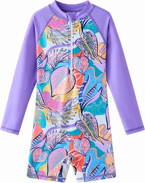 Girls Long Sleeve Rash Guard Swimsuits Zipper Bathing Suits