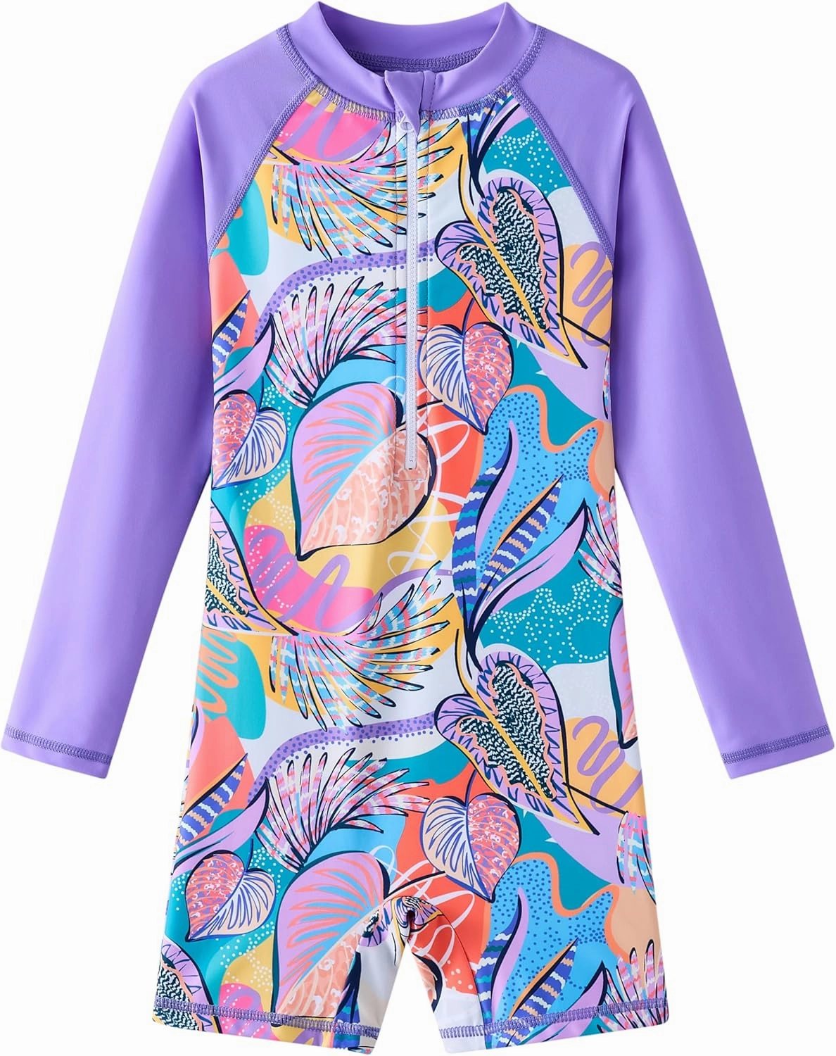 Girls Long Sleeve Rash Guard Swimsuits Zipper Bathing Suits