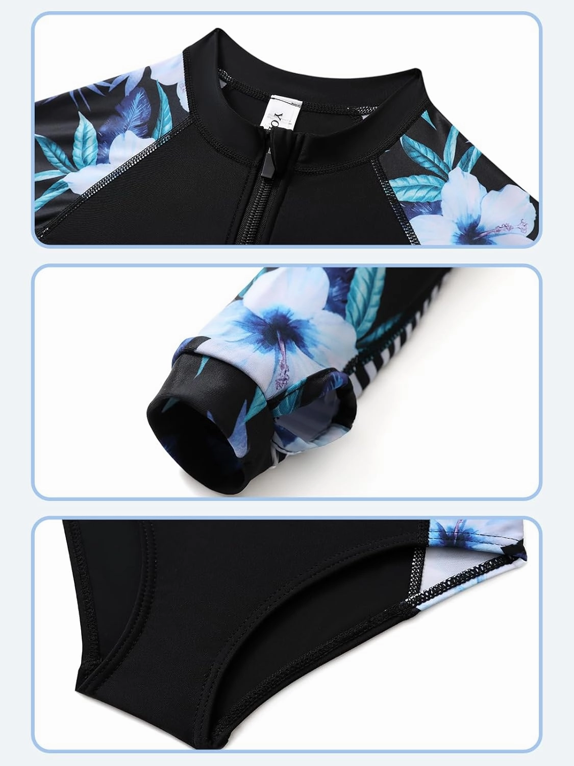 Girls Long Sleeve Rashguard Swimsuit UV Protection One-Piece Swimwear Bathing Suit