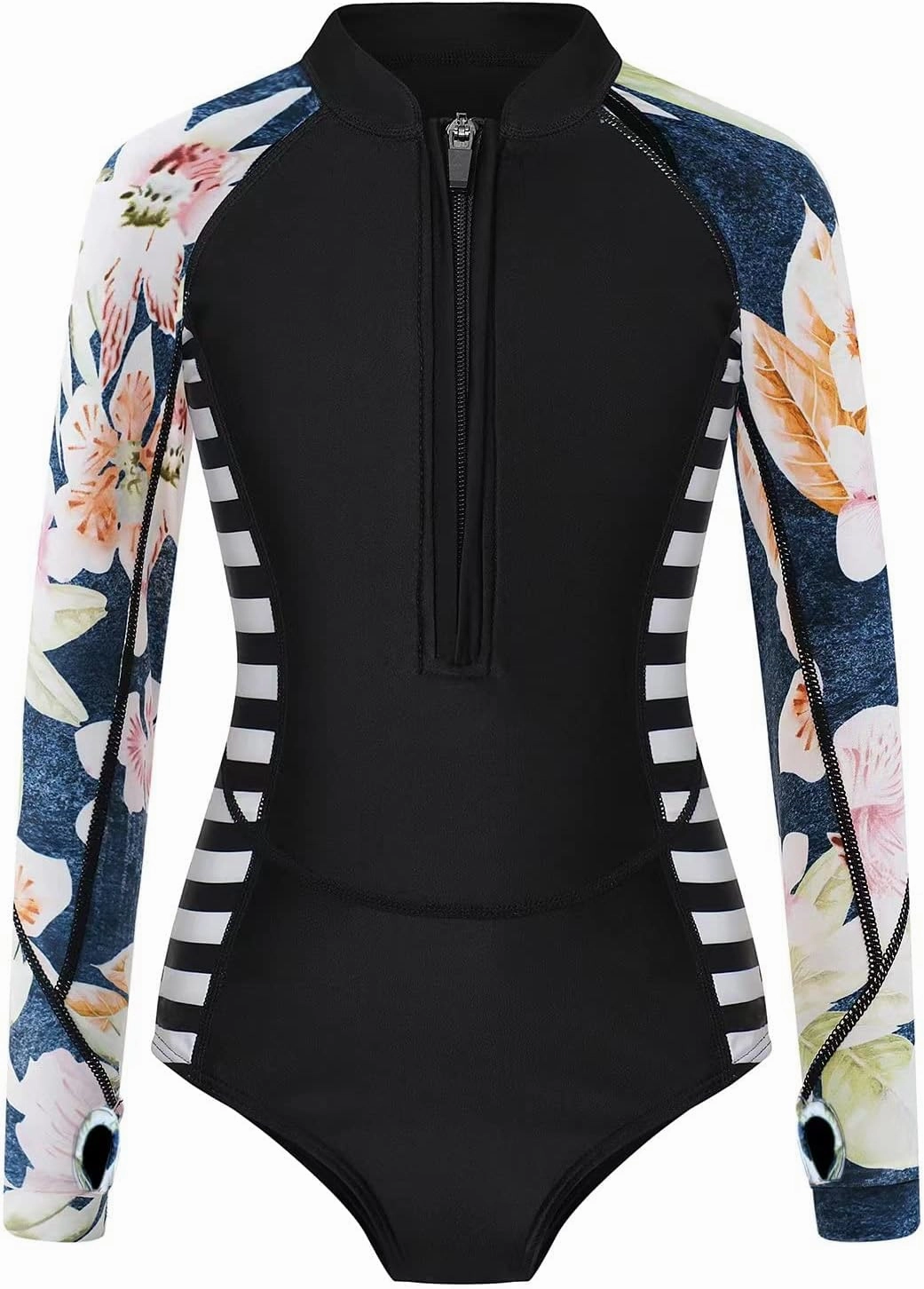 Girls Long Sleeve Rashguard Swimsuit UV Protection One-Piece Swimwear Bathing Suit