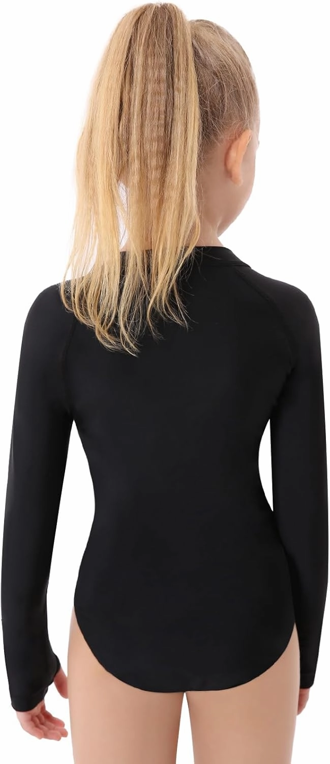 Girls Long Sleeve Rashguard Swimsuit UV Protection One-Piece Swimwear Bathing Suit