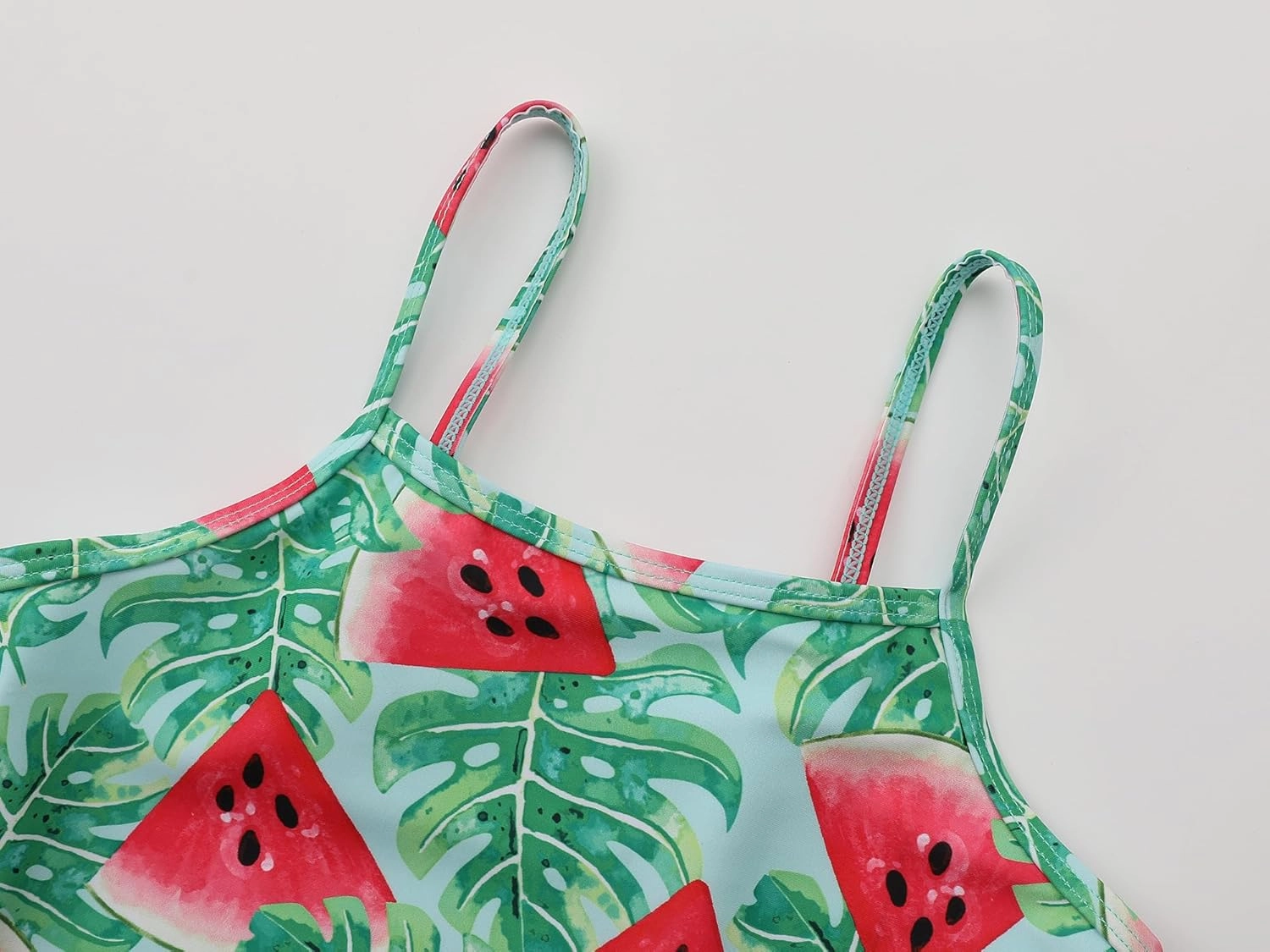 Girls One Piece Swimsuit - Adjustable Strap, Checked Face & Mermaid Print Toddler Ruffle Bathing Suit Size 2T-10