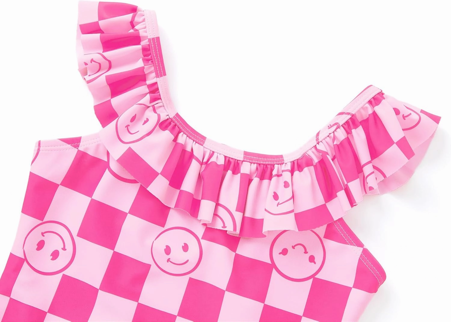 Girls One Piece Swimsuit - Adjustable Strap, Checked Face & Mermaid Print Toddler Ruffle Bathing Suit Size 2T-10