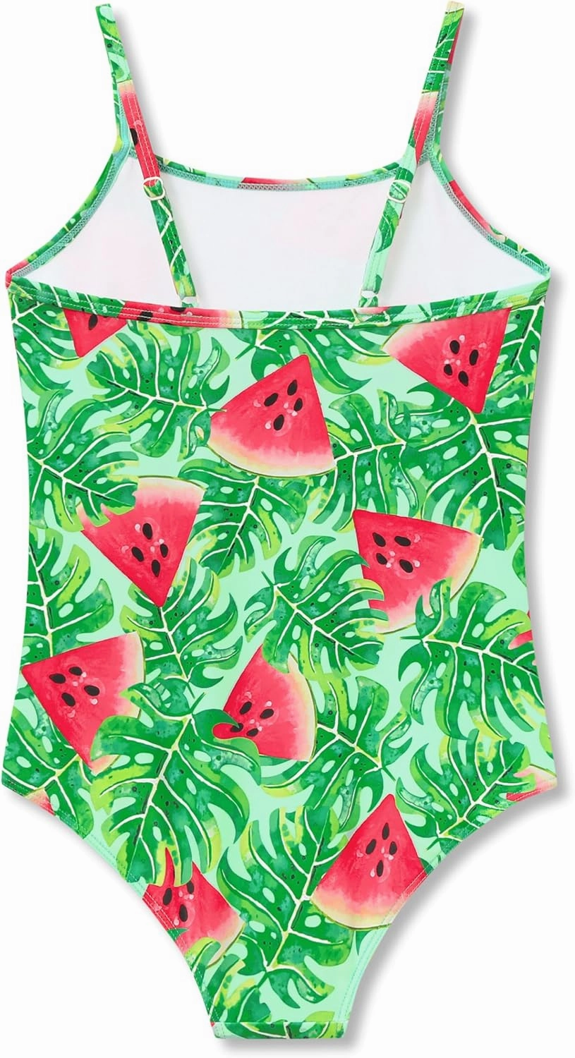 Girls One Piece Swimsuit - Adjustable Strap, Checked Face & Mermaid Print Toddler Ruffle Bathing Suit Size 2T-10