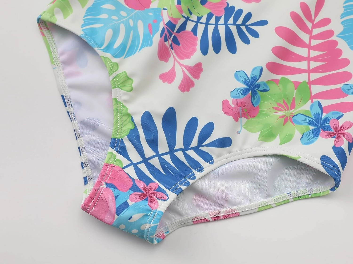 Girls One Piece Swimsuit - Adjustable Strap, Checked Face & Mermaid Print Toddler Ruffle Bathing Suit Size 2T-10
