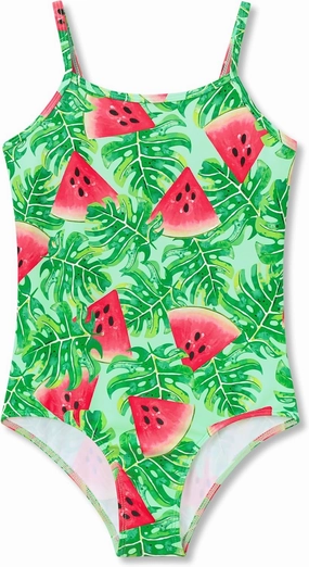 Girls One Piece Swimsuit - Adjustable Strap, Checked Face & Mermaid Print Toddler Ruffle Bathing Suit Size 2T-10