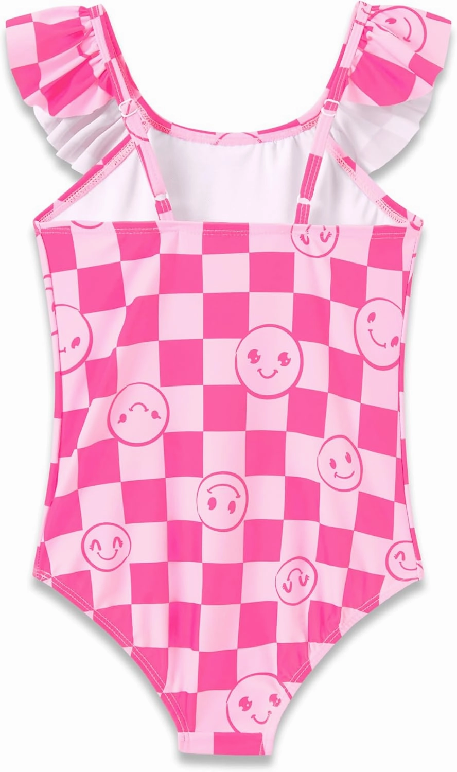 Girls One Piece Swimsuit - Adjustable Strap, Checked Face & Mermaid Print Toddler Ruffle Bathing Suit Size 2T-10